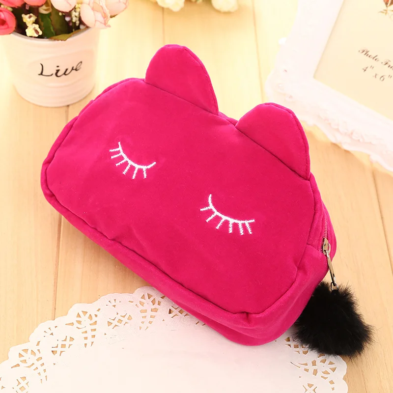 Модная женская сумка для макияжа плюшевая косметичка на молнии с рисунком ресниц