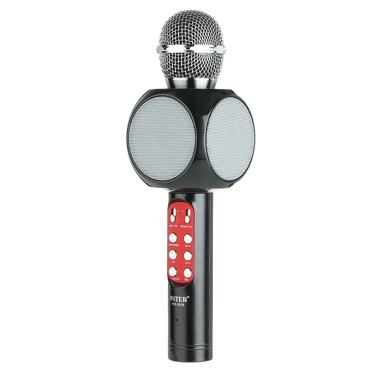 Black WS-1816 беспроводной bluetooth Многофункциональный микрофон для караоке с светодиодный светильник - Цвет: Black