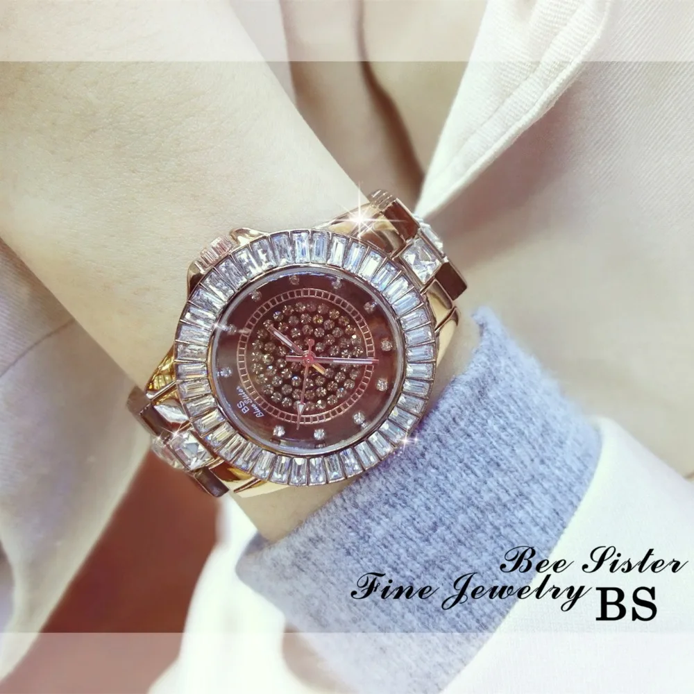 Элегантные женские часы со стразами модные из стали кварцевые брендовые