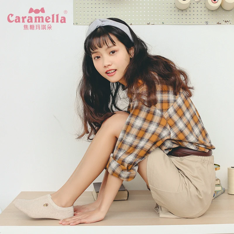 Caramella 7Pairs/Lot Bright Soft Cotton Women Ankle Socks Fashion Cute Cartoon Embroidery Socks High Quality Spring Summer Socks