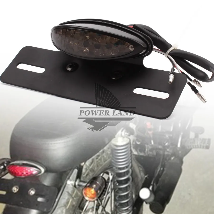 

Universal Fit Motorcycle Bike Atv Tail Brake Stop License Plate Integrated Red Light Black Quad Tail Light Smoke Lens 3Wiress