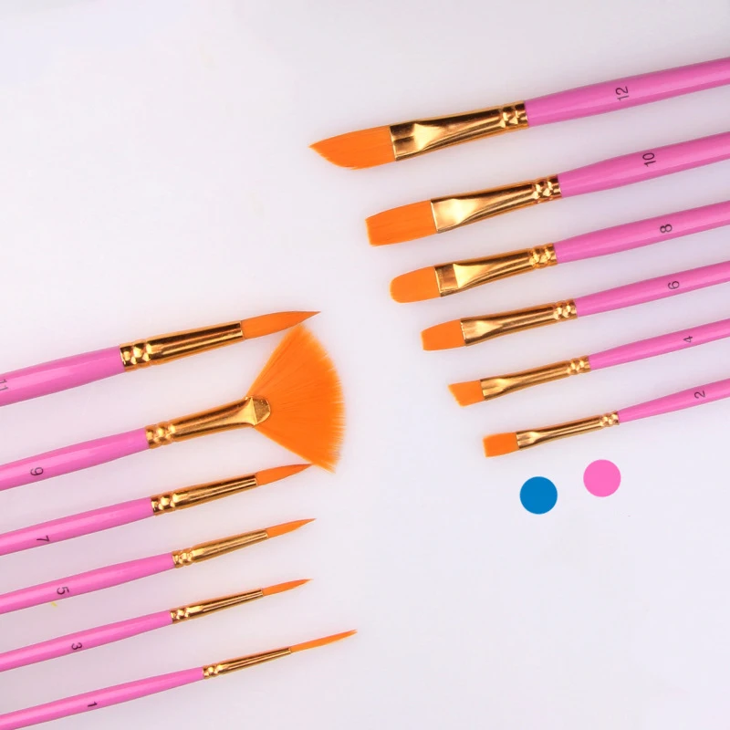 12Pcs Acrylic Paint Brush Nylon Hair Artists Set Painting Watercolor Flabellum Pointed Tip Art Supplies Drop Ship | Дом и сад