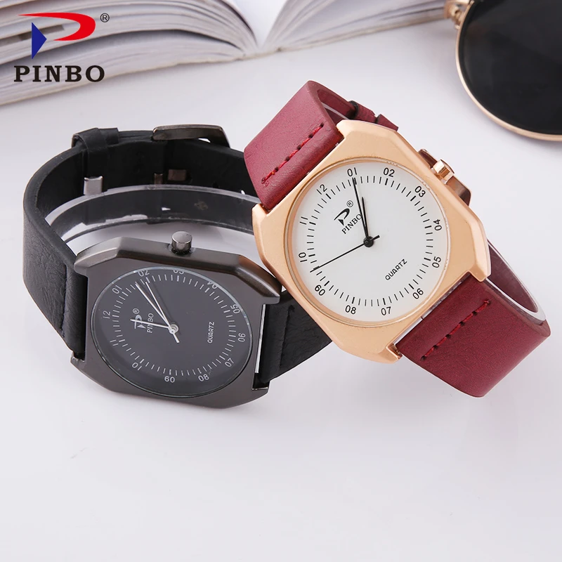 Ультратонкие женские часы модные кварцевые роскошные с кожаным ремешком розовое