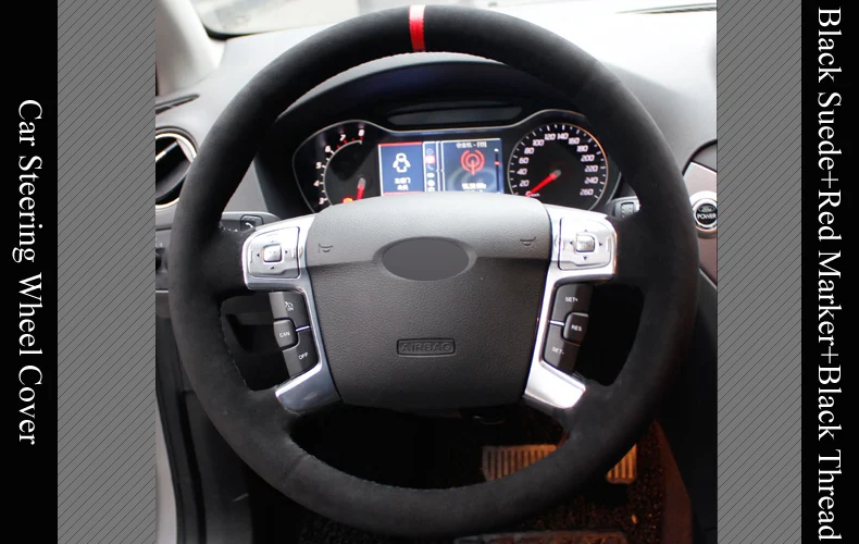 LQTENLEO черная замша DIY ручной сшитый чехол рулевого колеса автомобиля для Ford Mondeo Mk4 2007-2013 S-Max 2006-2011 Galaxy 2011