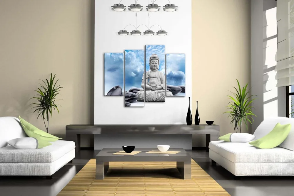 

2017 Real Cheap 4 Piece Set For Buddha Religion Modern Wall Painting Large Meditation Art Canvas Prints Picture Oil Home Decor