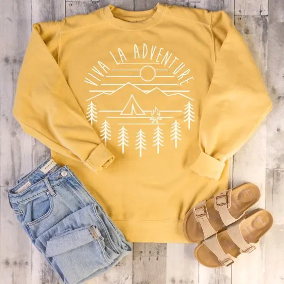 Skuggnas Viva La Adventure Sweatshirt Hipster Jumper Unisex Fashion Tumblr Casual Long Sleeve harajuku aesthetic gothic Tops | Женская