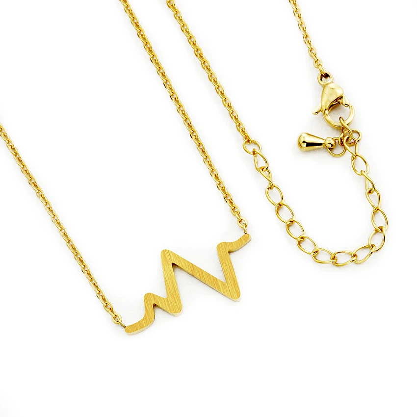 Simple Thin Curved bars Pendants Heart Beat Necklaces For Women Unique Jewelry Stainless Steel Link Chain Charm Bijoux Femme Bff|heart beat
