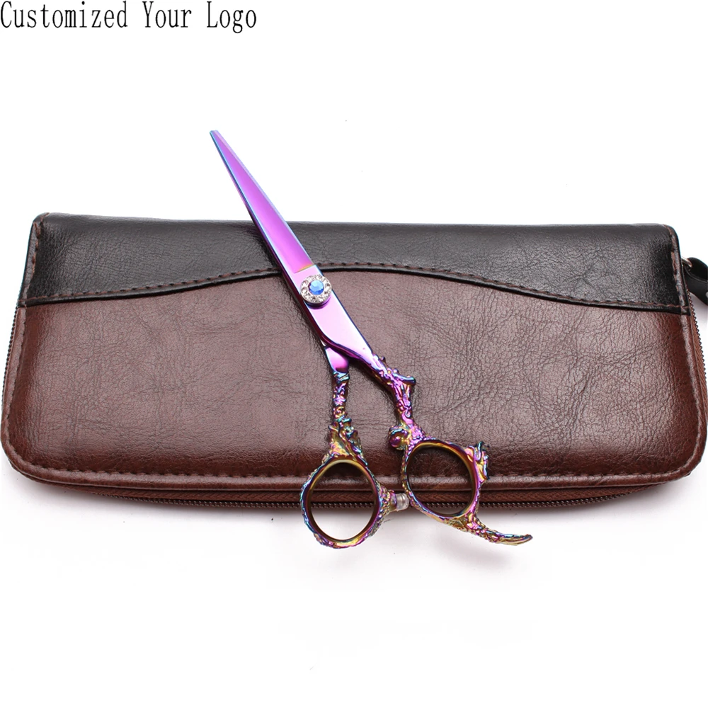 5.5&quot 440C Customized Logo Multi-Color Hairdresser's Scissors Straight Thinning Shears Professional Hair C9005 | Красота и