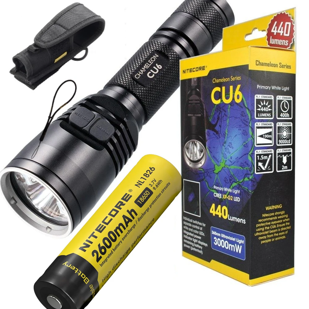 NITECORE CU6 фонарик XP G2 (R5) 440LM LED с 3000mW ультрафиолетовым УФ 365nm Тактический nitecore 18650 2600mah