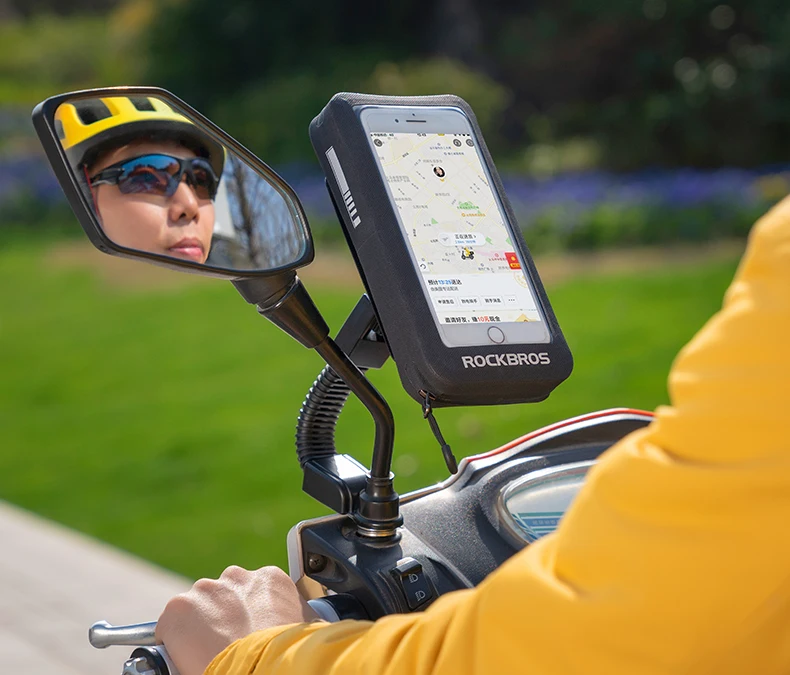 ROCKBROS, сумка для шоссейного велосипеда MTB, 6 дюймов, водонепроницаемая, отражающая, мотоциклетная, велосипедная, с сенсорным экраном, зеркало заднего вида, руль, поворотные велосипедные сумки
