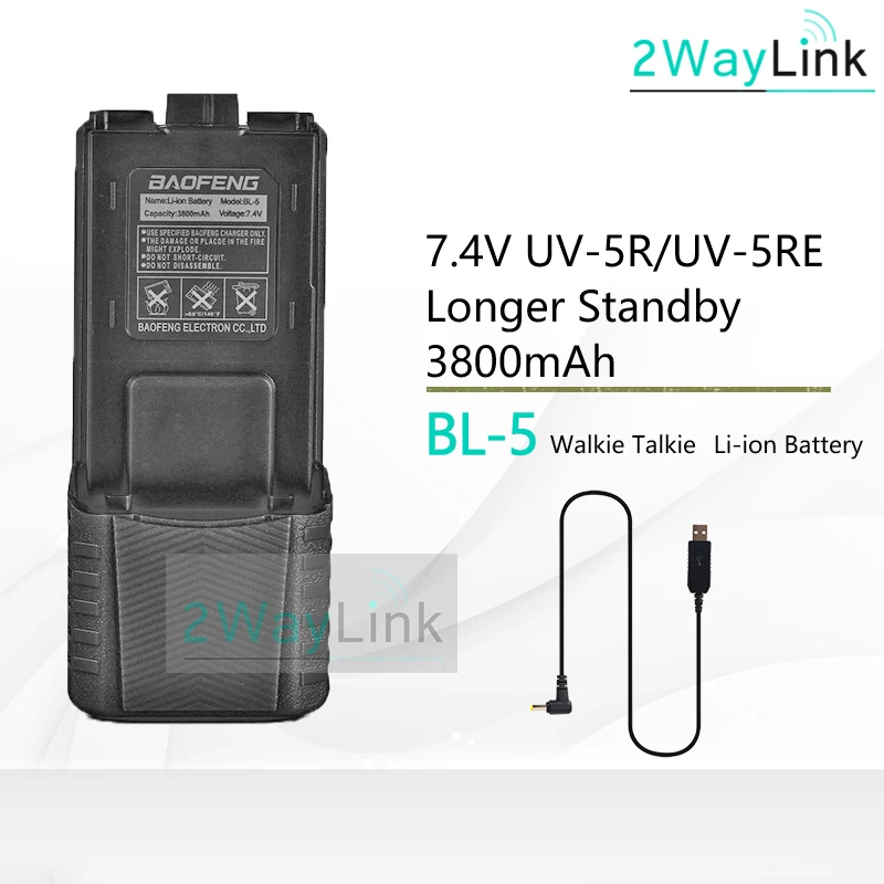 Black 3800mAh-Cable Горячая BL-5 батарея 3800 мАч Baofeng UV-5R батарея для DM-5R Plus UV 5R uv5r UV-5RE 5RE Совместимость с RT-5R RT5R 1800 мАч опционально - Цвет: Black 3800mAh-Cable