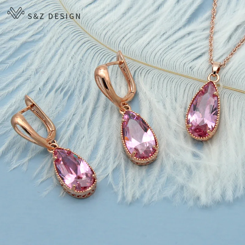 Серьги-подвески S &amp Z с цирконием женские Ювелирный Комплект изящный подарок на