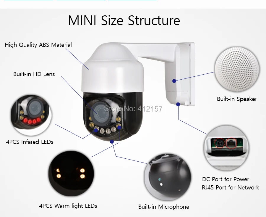 Мини POE 5MP IP Камера 5 мегапикселей 4X зум камеры PTZ Камера двойной светильник Цвет Ночное видение ИК 60 м 2-полосная аудио ONVIF P2P IP66 на открытом воздухе