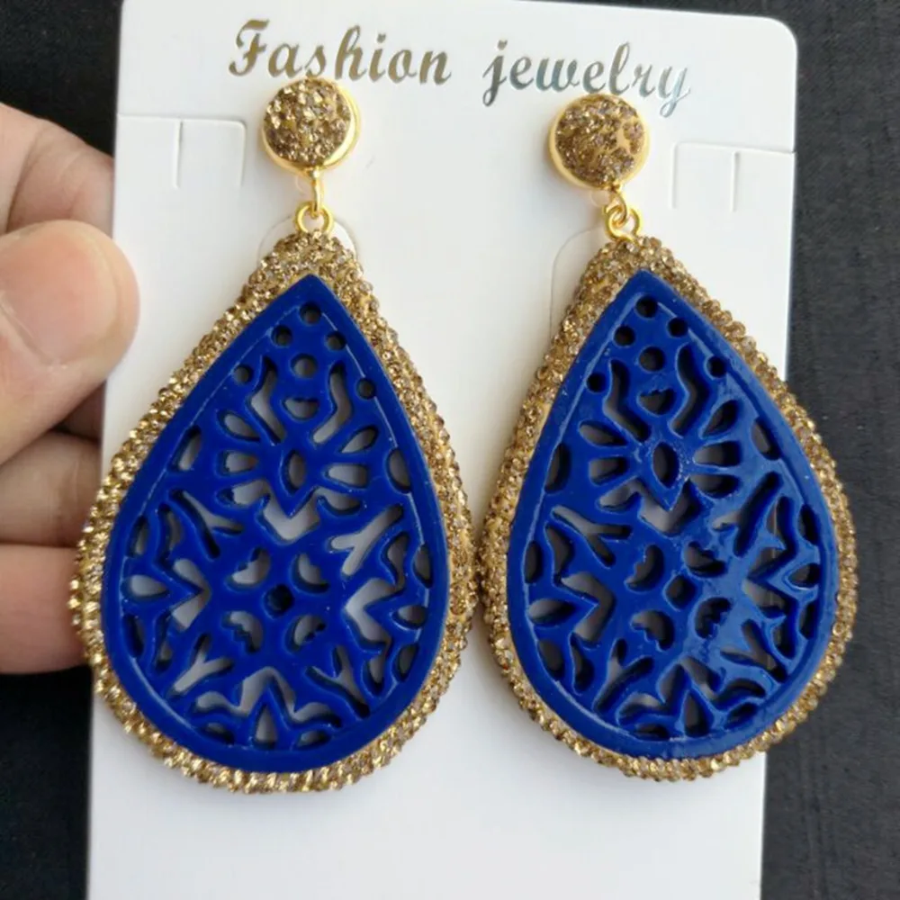 Yellow Blue Orange Resin Drop Earring Women Vintage Dangle Water Earrings with Rhinestone Woman indian Jewelry Bijoux Femme | Украшения и