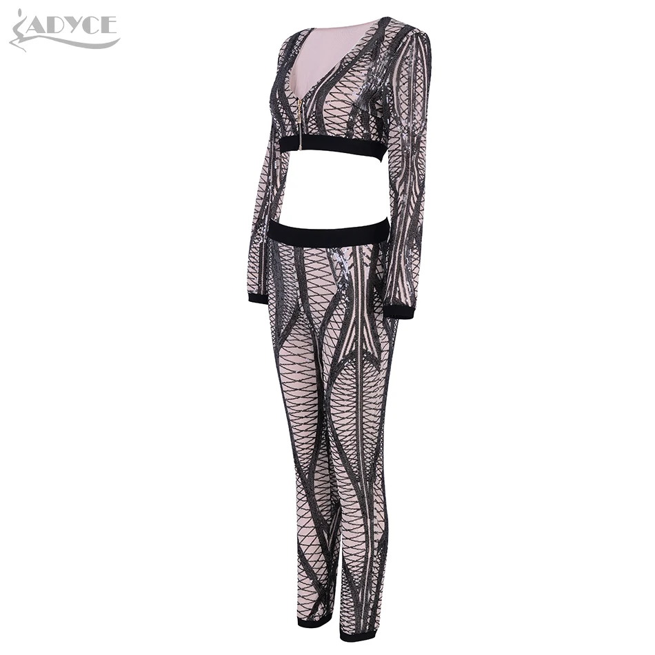 Adyce 2019 новые зимние женские Клубные бандажные наборы Vestidos SequinsTops & Pant 2 шт. Набор