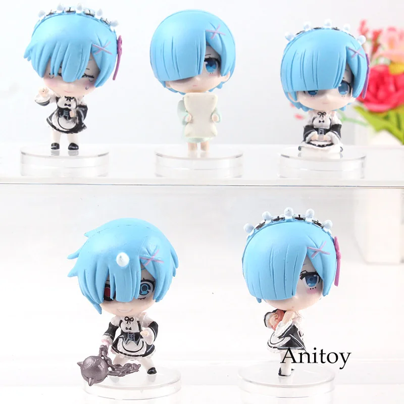 Re: Zero Re: жизнь в другой мир от нуля Rem версии Мини Kawaii ПВХ аниме Рисунок Rem Коллекционная модель игрушки 5 шт./компл