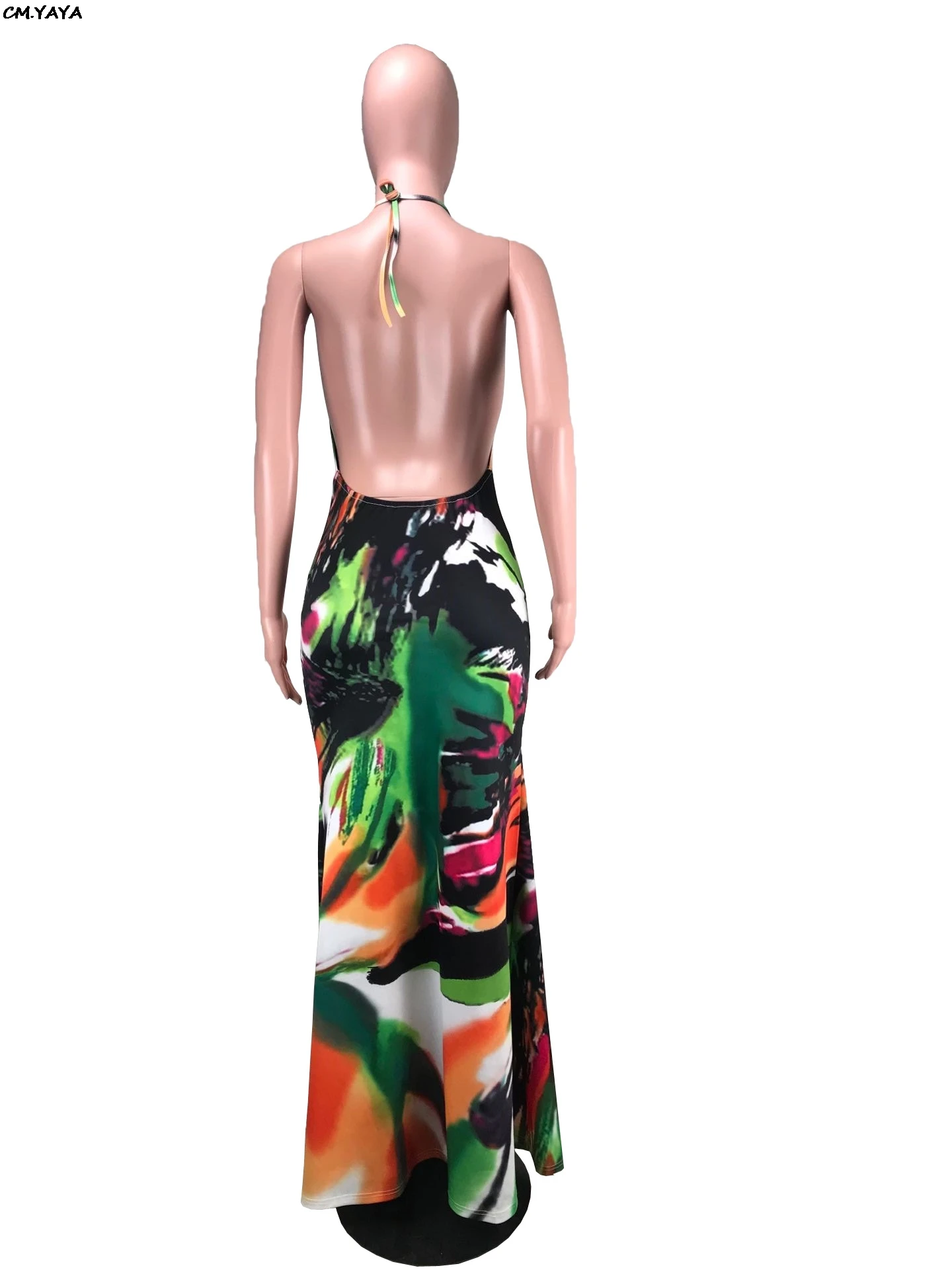 Женское длинное платье-Русалка с открытой спиной пляжное платье принтом и