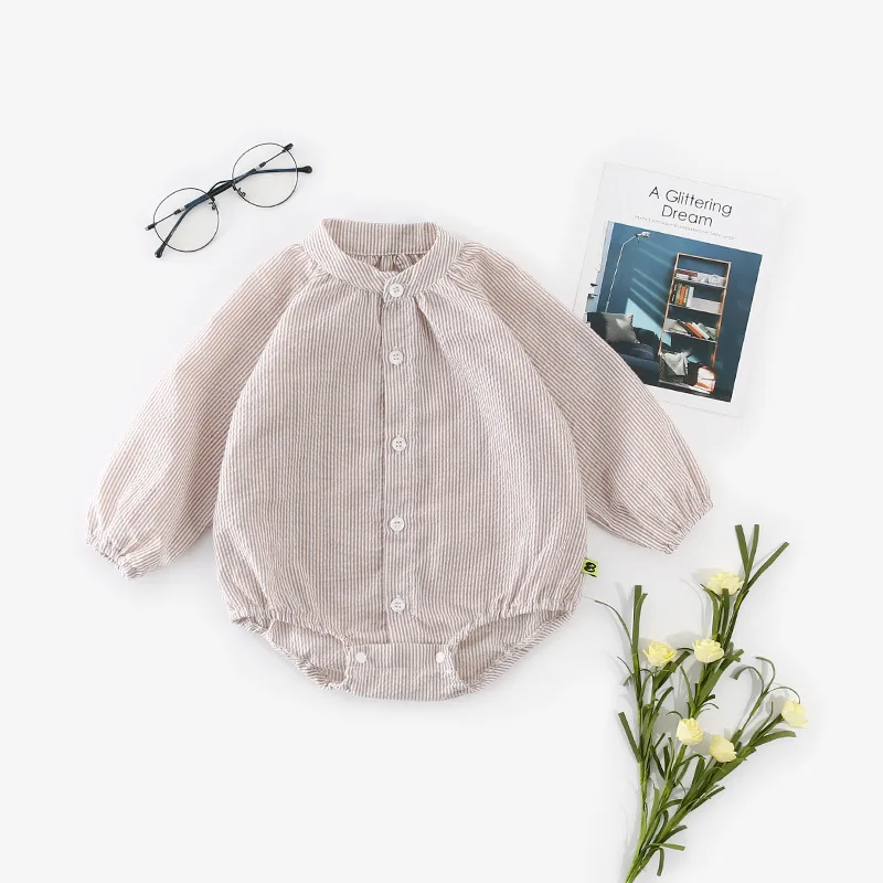  Весенняя футболка с длинными рукавами в полоску Комбинезоны Детская одежда
