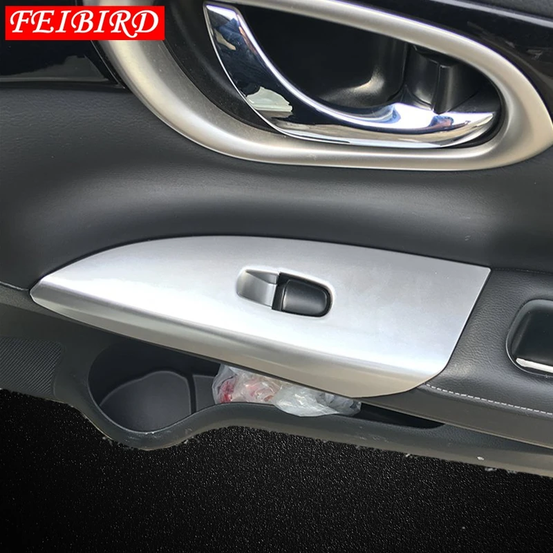 4 PCS For Nissan Sentra / Sylphy 2016 2017 2018 ABS MATTE SILVER Inner Door Armrest Window Lift Button Accessories Cover Trim | Автомобили