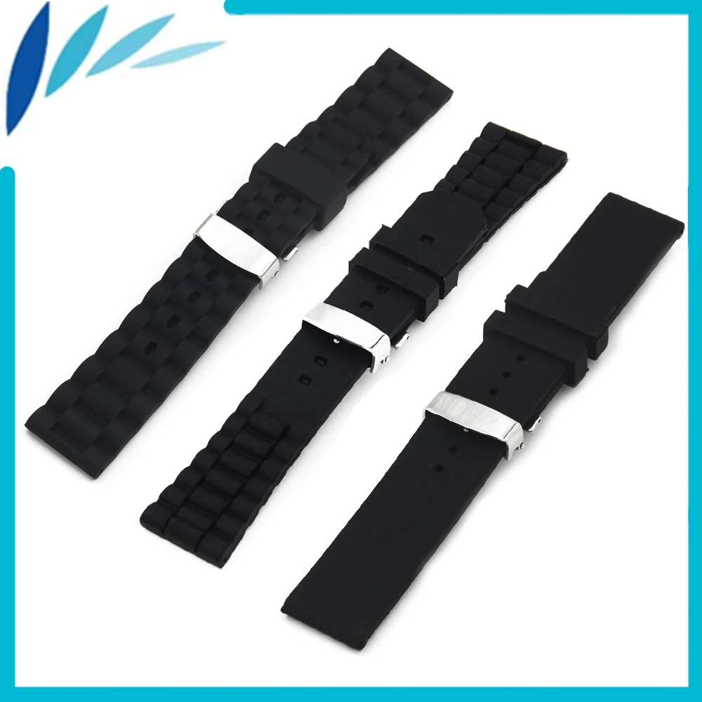 Silicone Rubber Watch Band 20mm 22mm 23mm 24mm for Orient Hidden Clasp Strap Wrist Loop Belt Bracelet Black + Spring Bar Tool | Наручные