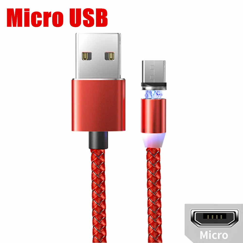 Red Micro Cable OLAF 1 м светодиодный магнитный Micro USB кабель для быстрой зарядки usb type C Магнитный кабель для зарядки данных кабель для зарядки USB шнур для samsung Xiaomi - Цвет: Red Micro Cable