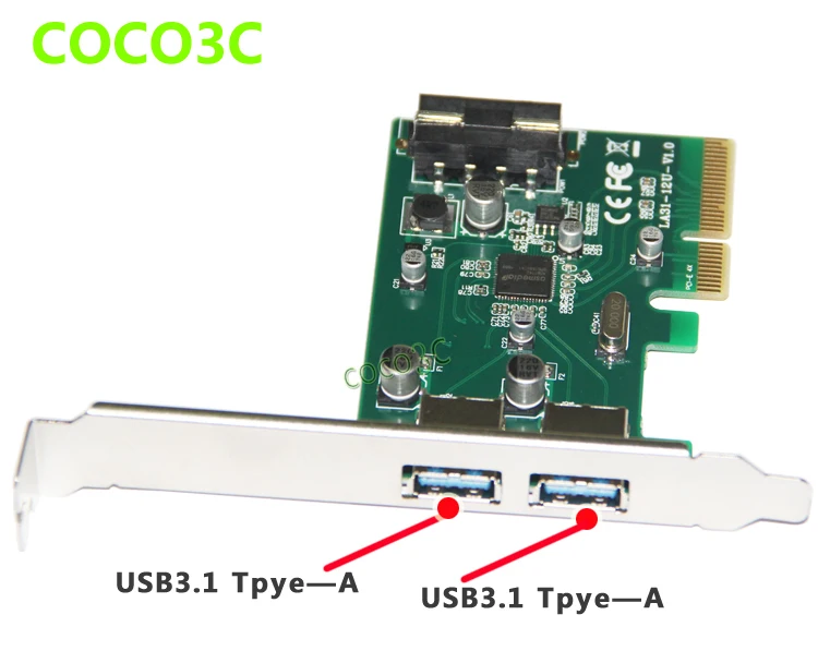 Преобразователь PCI-e 4x в USB 3 1 Суперскоростной 10 Гбит/с 2 порта тип А PCI express