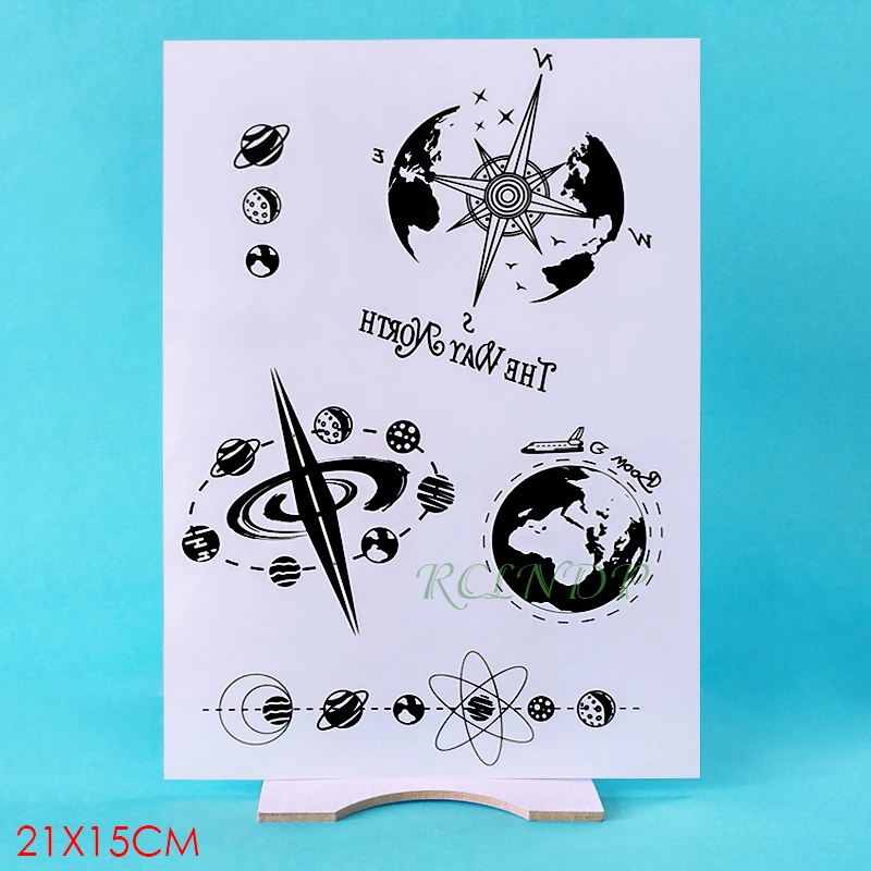 Waterproof Temporary Tattoo Sticker Planet compass Fake Tatto Flash Tatoo Leg Arm back Large size body art for Men Girl Women | Красота и