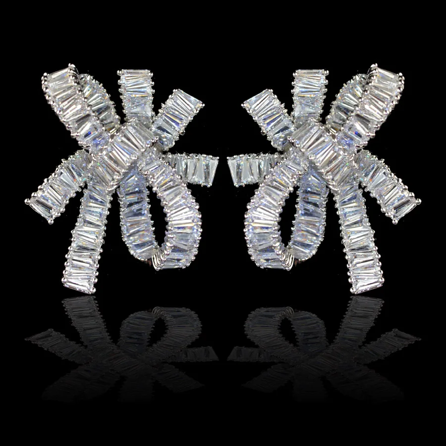 Новое поступление сверкающий фианит Роскошные серьги с бантами высокого