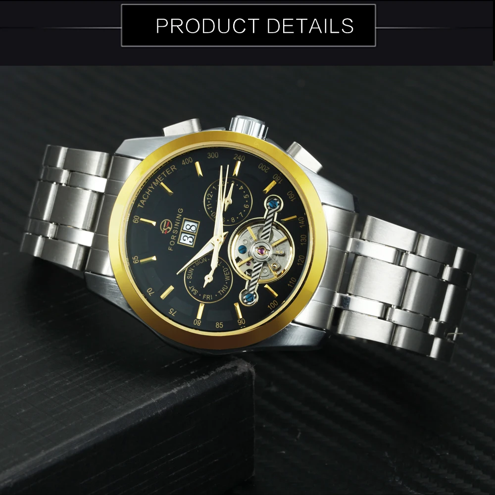 FORSINING Мужские автоматические механические часы из нержавеющей стали импортное