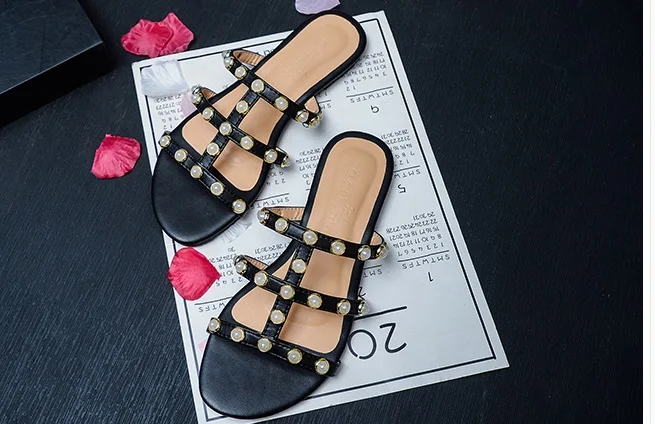 Женские шлепанцы zapatos Женские летние шлепанцы без задника на плоской подошве с открытым носком размера плюс 3 48, золотистого и черного цвета, из коровьей кожи, с вырезами