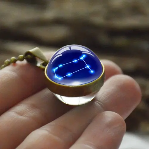 Gemini Двустороннее стекло Астрология диаграмма зодиака кулон ожерелье персонализированные древние таинства Коллекция ювелирных изделий унисекс подарок - Окраска металла: Gemini