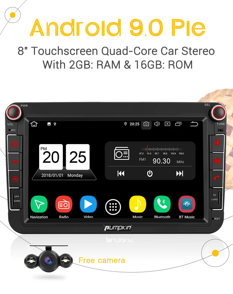 Тыква четырехъядерный 2 Din 8 ''Android 9 0 GPS стерео аудио без DVD плеер для Volkswagen/Skoda/Golf
