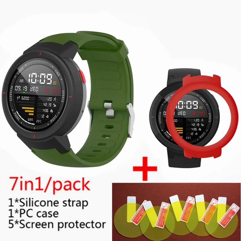 green 3 3в1 силиконовый ремешок для смарт-часов Huami Amazfit+ чехол с рамкой+ Защитная пленка для экрана amazfit Verge - Цвет: green 3