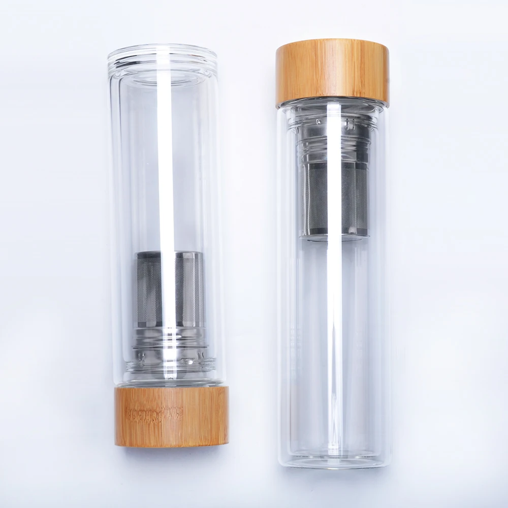 500 мл крышки из бамбука BPA бесплатно стеклянная бутылка для воды с infuser|Другие