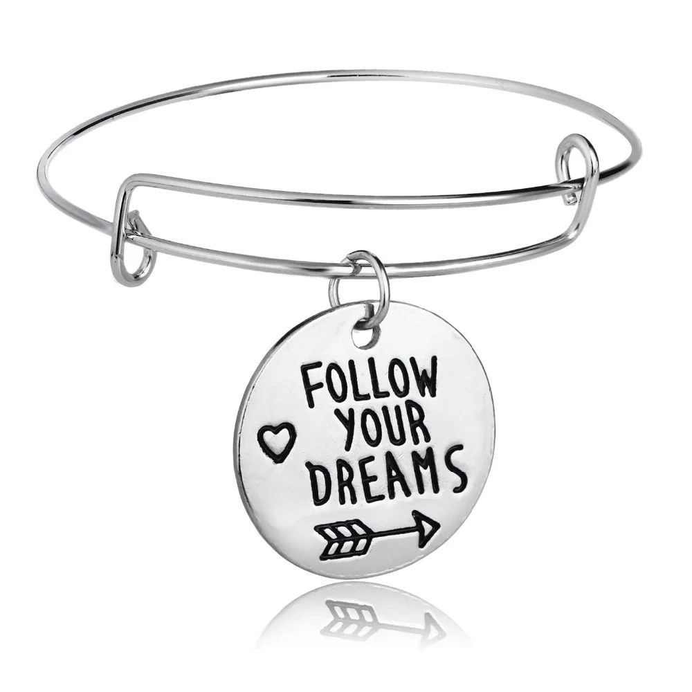 Браслет цепочка с стрелкой и надписью Follow Your Dreams вдохновляющий подарок для себя