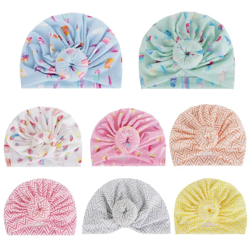 

Toddler Baby Summer Candy Color Cotton Turban Hat Cute Ice Cream Striped India Beanie Cap Donut Knotting Headwear Photo Props