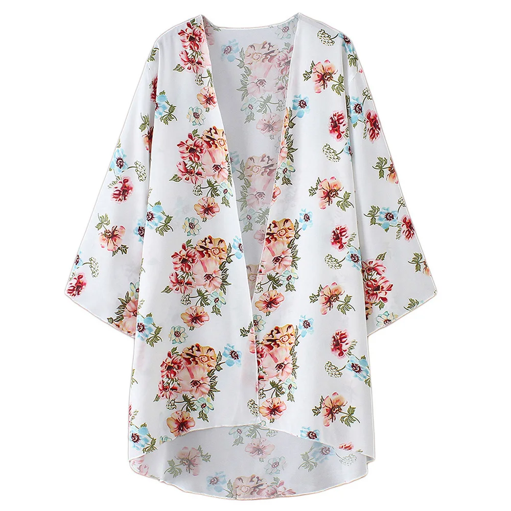 Женская летняя шифоновая куртка с рукавом реглан и цветочным узором 3/4|Женские