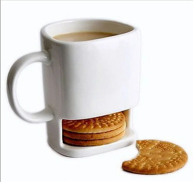 

8 oz Cookies Milk Coffee Cup Ceramic Mug Dunk Mug with Biscuit Pocket Holder