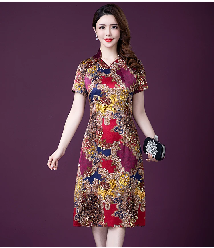 Новое летнее женское платье Ципао для мамы среднего возраста в китайском стиле