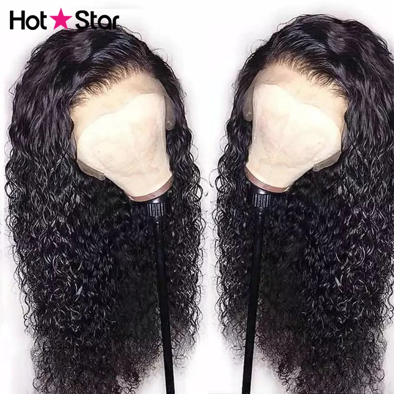 Malaysian Curly Lace Frontal Wig For Black Women Hot Star 13x4 Human Hair Wigs Pre Plucked With Baby Remy | Шиньоны и парики