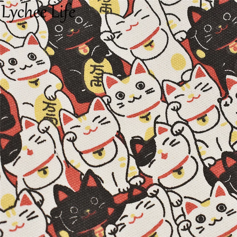 Японская ткань Lychee Life с изображением кошки удачи милая хлопковая принтом