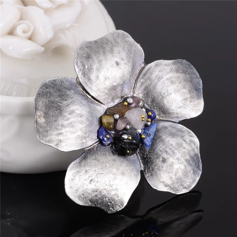 3 шт./лот оптовая продажа Этническая черная металлическая брошь в виде цветка