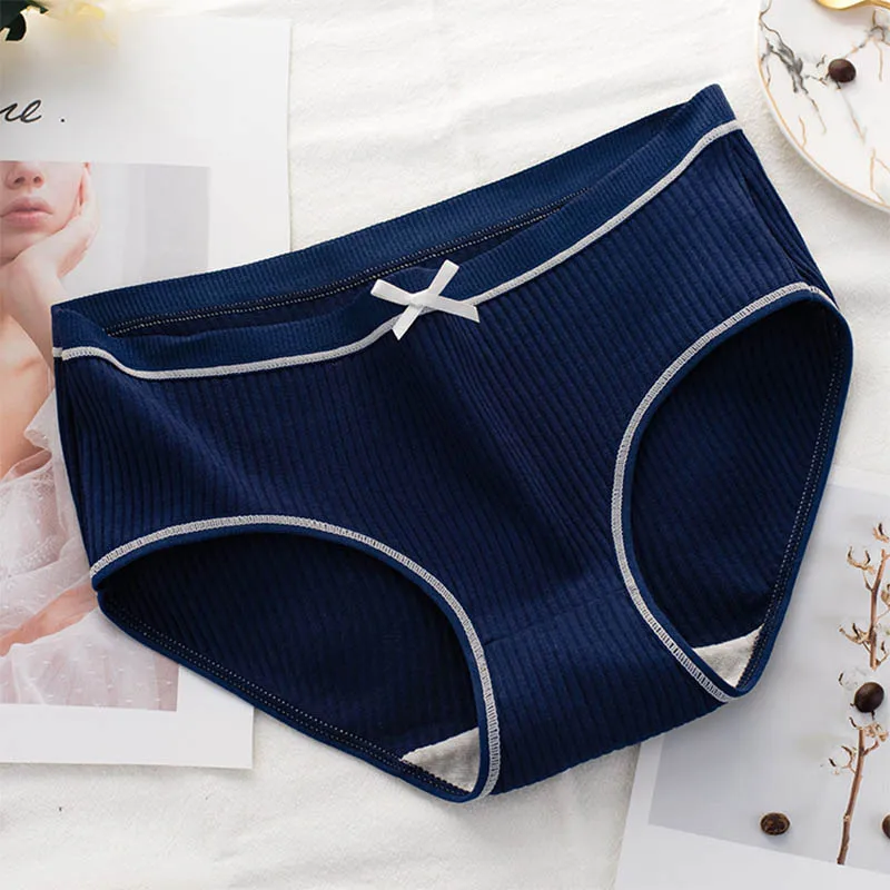 Navy Blue Дышащее модное сексуальное нижнее белье, женское нижнее белье в полоску с бантом, простые повседневные 1 шт., новые трусики, нижнее белье для женщин - Цвет: Navy Blue