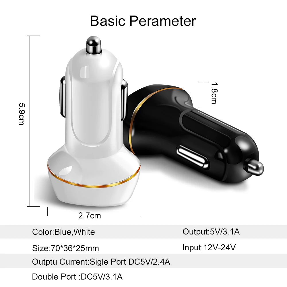 Приседать с 2 портами (Стандарт выходное автомобильное зарядное устройство 2.4A max
