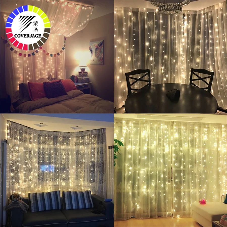 coversage christmas led lights curtain garland 3x3m led string fairy decorative outdoor indoor home wedding decoration net light free global shipping