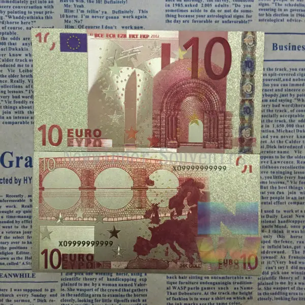 10 шт./партия 24 К золотой цвет Банкноты евро 10 бумажный банкнот коллекция креативных подарков