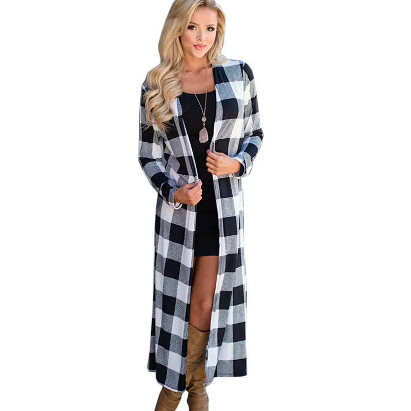 

2 Color 4 Size Long Sleeve Loose Maxi Cardigan Outwear Cardigan Women 2018 Long Plaid Long Coats and Jackets Casual