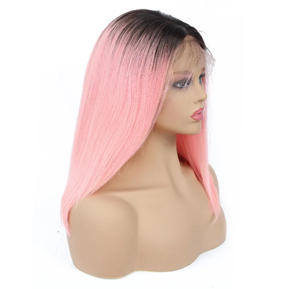 Phoebe кружевные фронтальные человеческие волосы парики Омбре T1B Pink короткие из