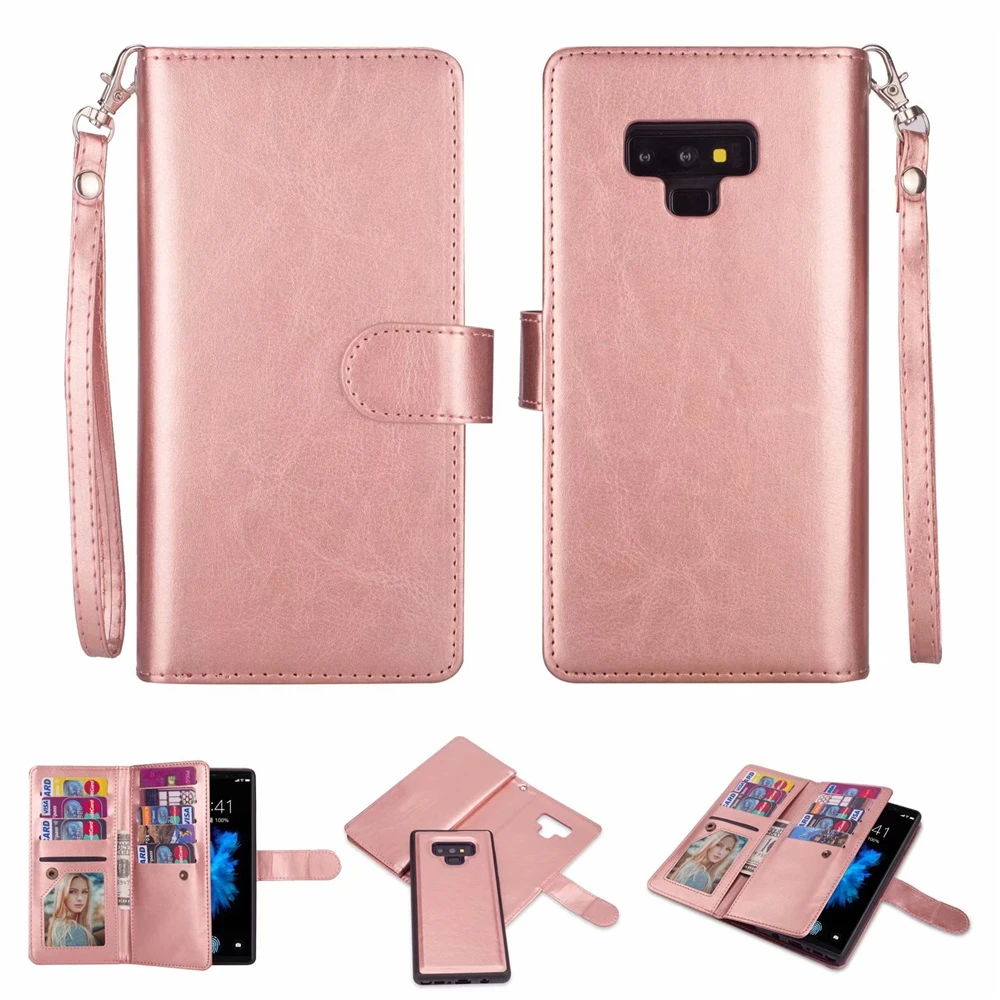 Для samsung NOTE 10, 9, 8, S7, S9, S8, S10 Plus, многофункциональный флип-кошелек, кожаный чехол, магнитный, съемный, 2 в 1, 9, слот для карт