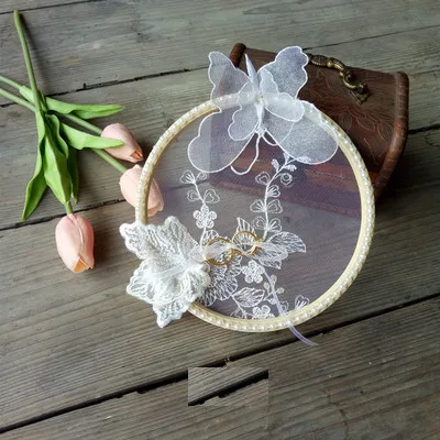 ring pillow B 1 шт. в партии, белое кружево, Бабочка, ручная работа, обручальное кольцо, подушку для свадьбы, свадьбы, дня рождения, кольца - Цвет: ring pillow B